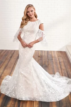 Modest Bridal By Mon Cheri MOD203 Cold Shoulder Lace Wedding Gown