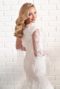 Modest Bridal By Mon Cheri MOD205 Jewel Neck Sheer Sleeve Wedding Gown -Fashion Gown modest bridal by mon cheri mod205 jewel neck sheer sleeve wedding gown 04.1016