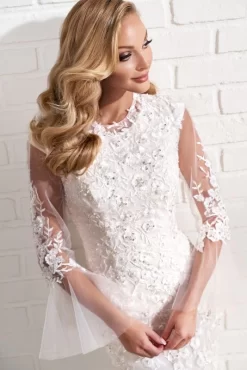 Modest Bridal By Mon Cheri MOD205 Jewel Neck Sheer Sleeve Wedding Gown -Fashion Gown modest bridal by mon cheri mod205 jewel neck sheer sleeve wedding gown 05.1016