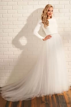 Modest Bridal By Mon Cheri MOD215 Bateau Neck A-line Wedding Dress