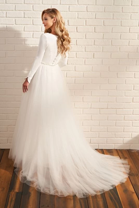 Modest Bridal By Mon Cheri MOD215 Bateau Neck A-line Wedding Dress 3 Modest Bridal By Mon Cheri MOD215 Bateau Neck A-line Wedding Dress - Image 3