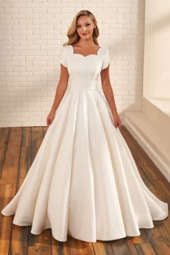 Modest Bridal By Mon Cheri MOD221 Bow Back Tulip Sleeve Bridal Dress