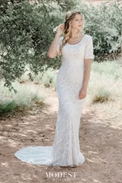 Modest Bridal By Mon Cheri TR12022 Short Sleeve Wedding Dress