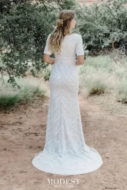 Modest Bridal By Mon Cheri TR12022 Short Sleeve Wedding Dress -Fashion Gown modest bridal by mon cheri tr12022 short sleeve wedding dress 03.759