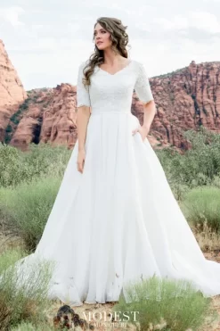 Modest Bridal By Mon Cheri TR12025 Pleated Skirt Wedding Gown