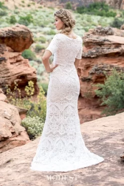 Modest Bridal By Mon Cheri TR12032 Short Sleeve Bridal Gown -Fashion Gown modest bridal by mon cheri tr12032 short sleeve bridal gown 03.759