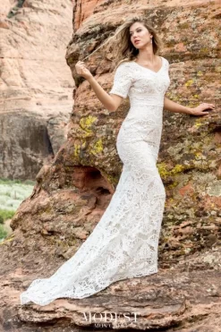 Modest Bridal By Mon Cheri TR12032 Short Sleeve Bridal Gown -Fashion Gown modest bridal by mon cheri tr12032 short sleeve bridal gown 04.759