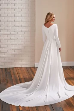 Modest Bridal By Mon Cheri TR22175 Long Sleeve V-Neck Wedding Gown -Fashion Gown modest bridal by mon cheri tr22175 long sleeve v neck wedding gown 02.881