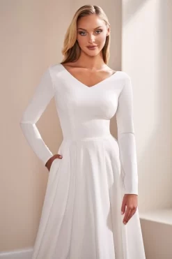 Modest Bridal By Mon Cheri TR22175 Long Sleeve V-Neck Wedding Gown -Fashion Gown modest bridal by mon cheri tr22175 long sleeve v neck wedding gown 03.881