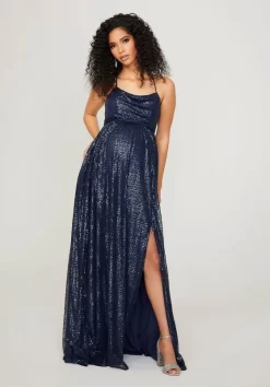 Mori Lee 14104 Front Slit Cowl Neck Maternity Bridesmaid Dress