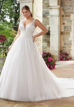 Mori Lee 3286 Sigourney Plunging Neckline Plus Size Wedding Gown
