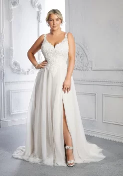 Mori Lee 3321 Chrissy Slit Skirt Scoop Back Plus Size Wedding Dress