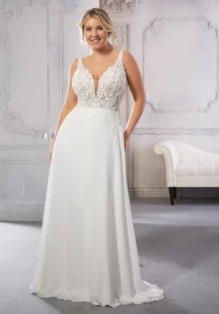 Mori Lee 3331C Caroline Plunging Neckline Plus Size Wedding Dress