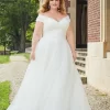 Mori Lee 3350 Evette Ruched Top Off The Shoulder Plus Size Bridal Gown