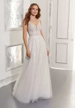 Mori Lee 5879W Angela Plunging Neckline Plus Size Wedding Dress