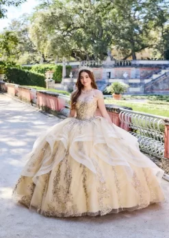 Princesa PR30117 Flounce Skirt Detachable Cape Quinceanera Gown