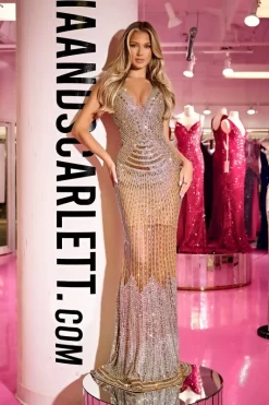Portia And Scarlett PS23720C Gold AB Prom Dress
