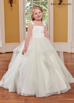 Rachel Allan RB9115 Square Neckline Floral Strap Flower Girl Dress