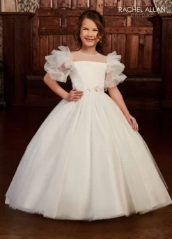 Rachel Allan RB9128 Ruffle Sleeve Floral Waist Flower Girl Dress