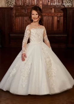 Rachel Allan RB9129 Long Sleeve Embroidered Flower Girl Dress