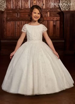 Rachel Allan RB9132 Lace Sleeve Scoop Neck Flower Girl Dress