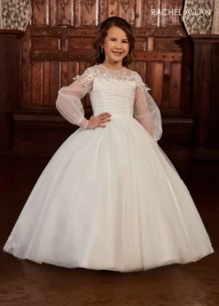 Rachel Allan RB9133 Detachable Sleeve Ruched Top Flower Girl Dress