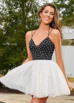 Rachel Allan 40179 Black White Homecoming Dress