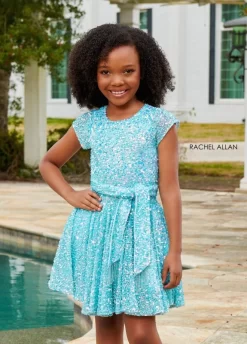 Rachel Allan 10117 Tie Belt Cap Sleeves Mini Pageant Dress