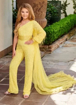 Rachel Allan 10128 Sequined Bishop Sleeve Little Girl Pageant Jumpsuit