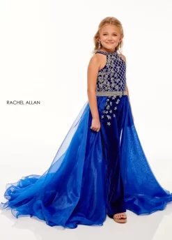 Rachel Allan 10111 Halter Neck Organza Overskirt Mini Pageant Jumpsuit