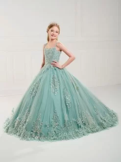 Tiffany Princess 13741 Floral Straps Sequin Lace Mini Pageant Gown
